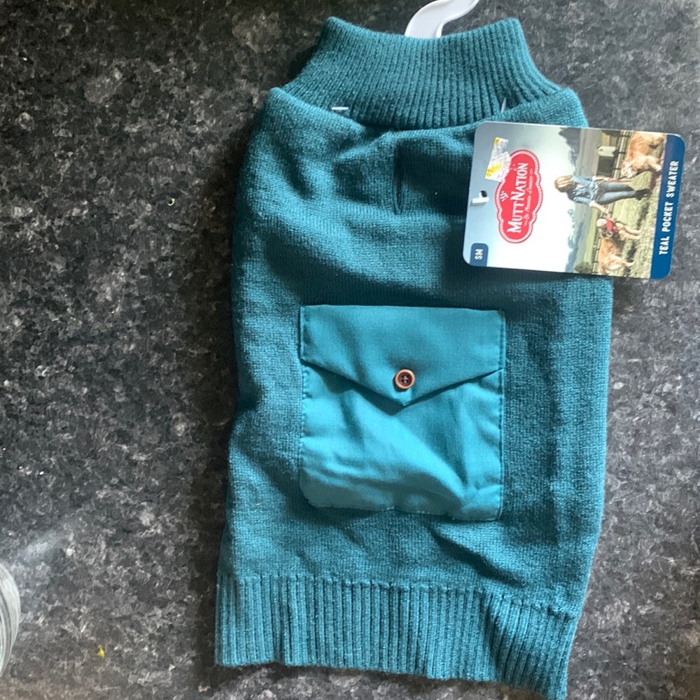 Mutt nation small teal dog sweater